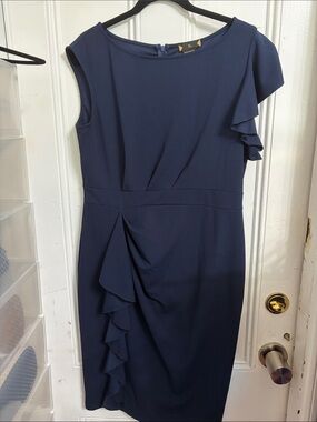 Miusol Dark Blue One-Shoulder Ruffle Sheath Dress